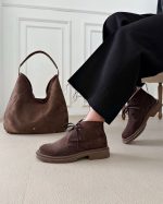 نیم بوت قهوه ای چرم طبیعی