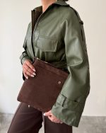 کیف کلاچ چرم قهوه ای  کتابی