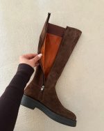 چکمه بلند چرم قهوه ای وو - Image 3